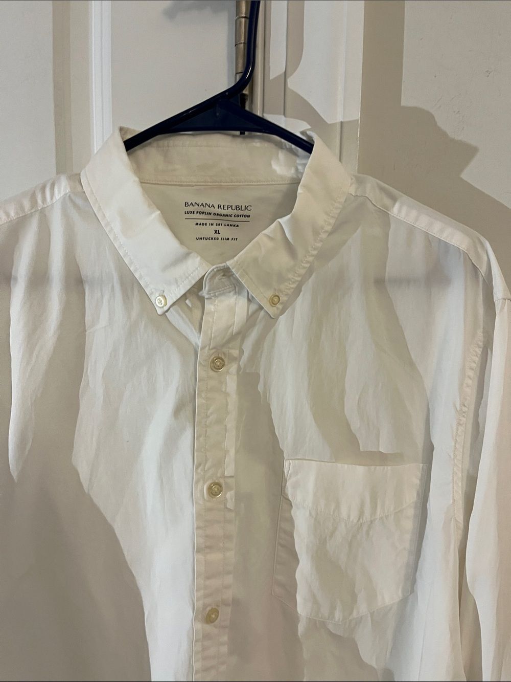 White Banana Republic Luxe Poplin Organic Cotton pocket Shirt Untucked Slim Fit